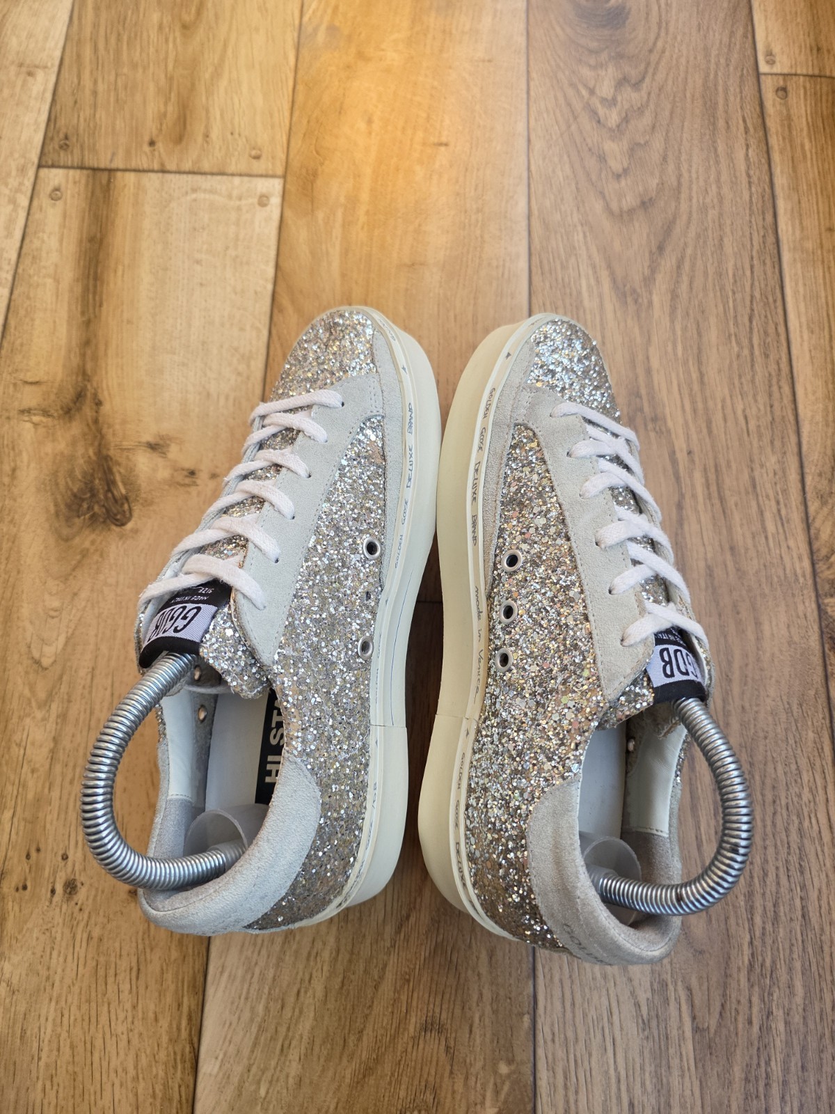 GOLDEN GOOSE MID STAR GLITTER SNEAKERS SIZE 38 EU, 7.5 US, 5 UK