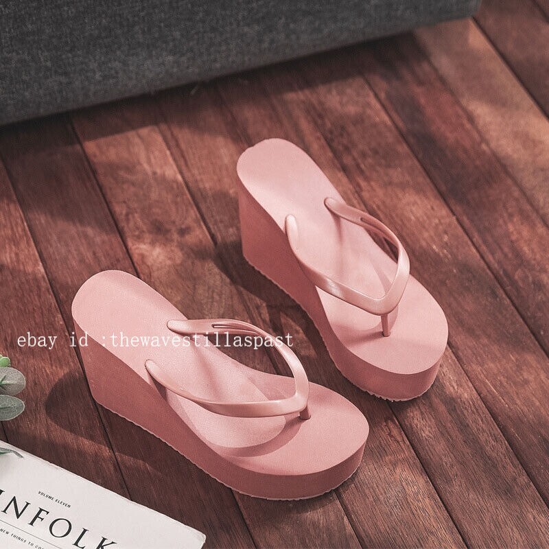 Womens Wedges Flip Flops Summer High Heels Sandals Platform Slippers Solid Shoes