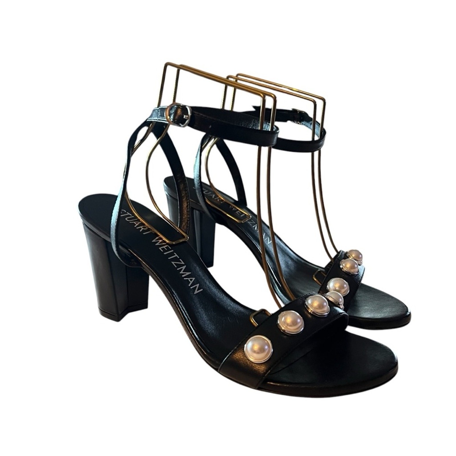 Stuart Weitzman Nearlybare Portia 85MM Leather Heels Faux Pearl NEW 9.5