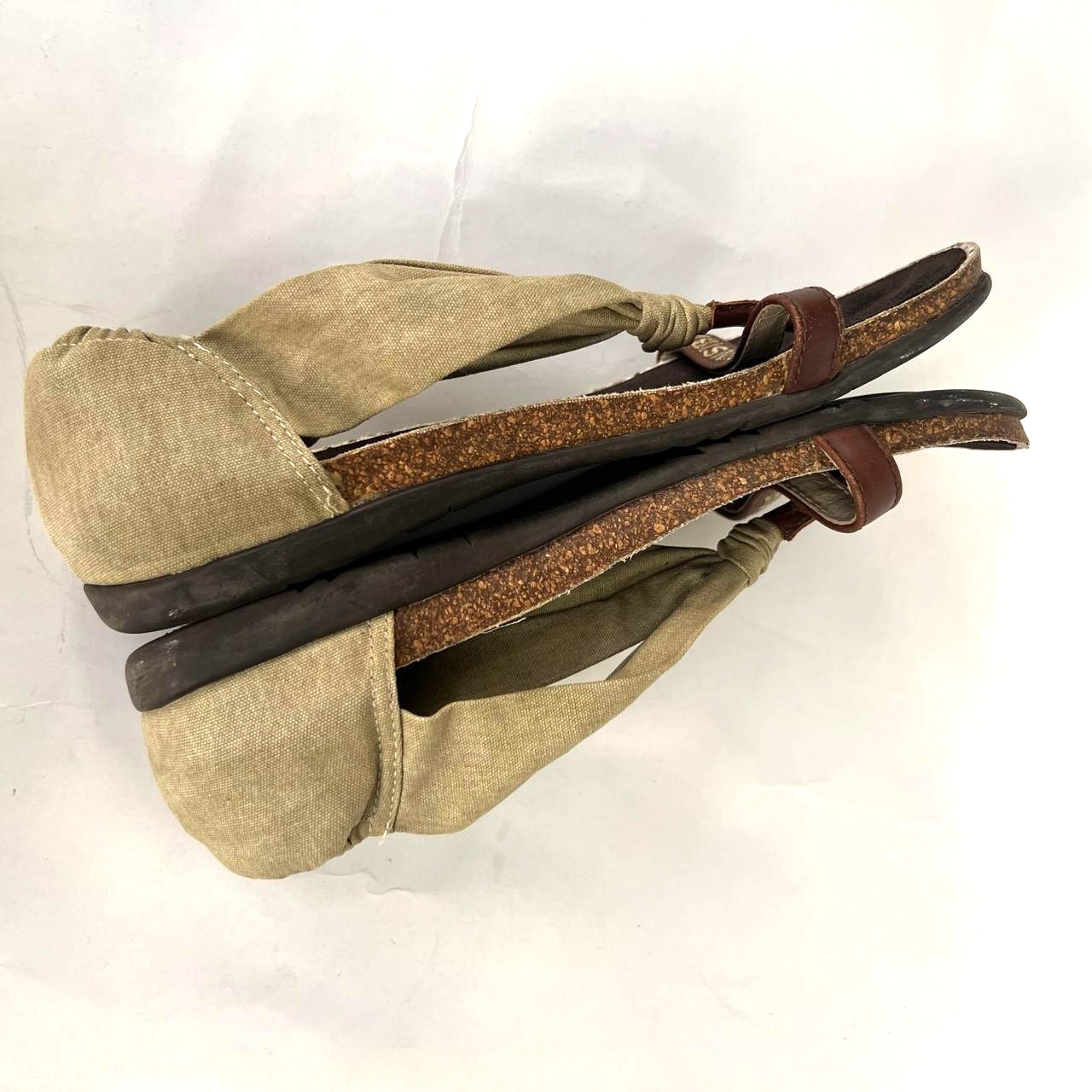 Sansibar Sylt Women’s Canvas & Leather Thong Sandals Shoes Size 37 EU Olive