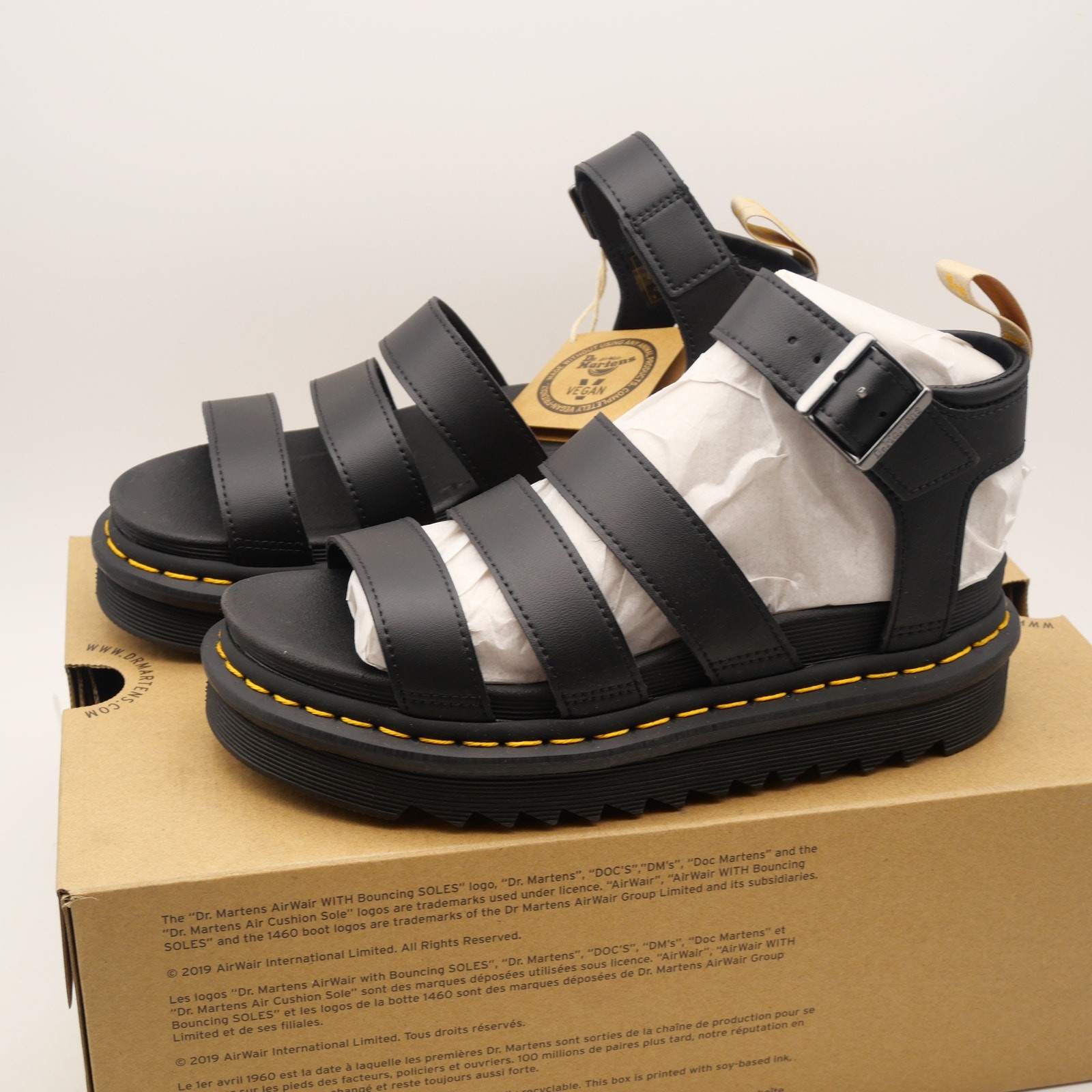 Dr. Martens Blaire Platform Sandals Women’s 6 Strap Retro Black Vegan NEW