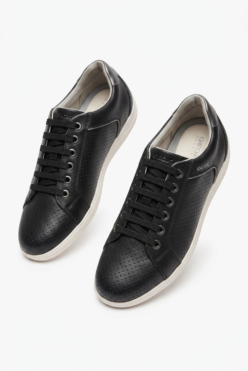GEOX Size 8 Respira Womens Black Leather Fashion Sneakers NIB