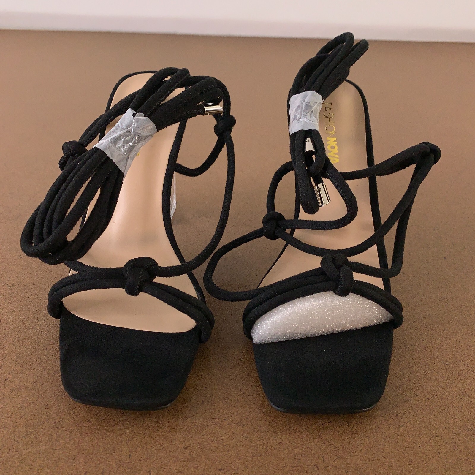 Fashion Nova Women’s Shoe Size 7 Black Square Toe Frankie Heeled Sandals NWT