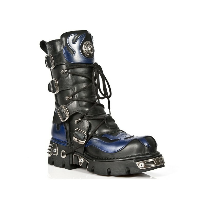 NEW ROCK 107-C5 Unisex Boots Black Blue Leather Skull Devil Gothic Punk Biker