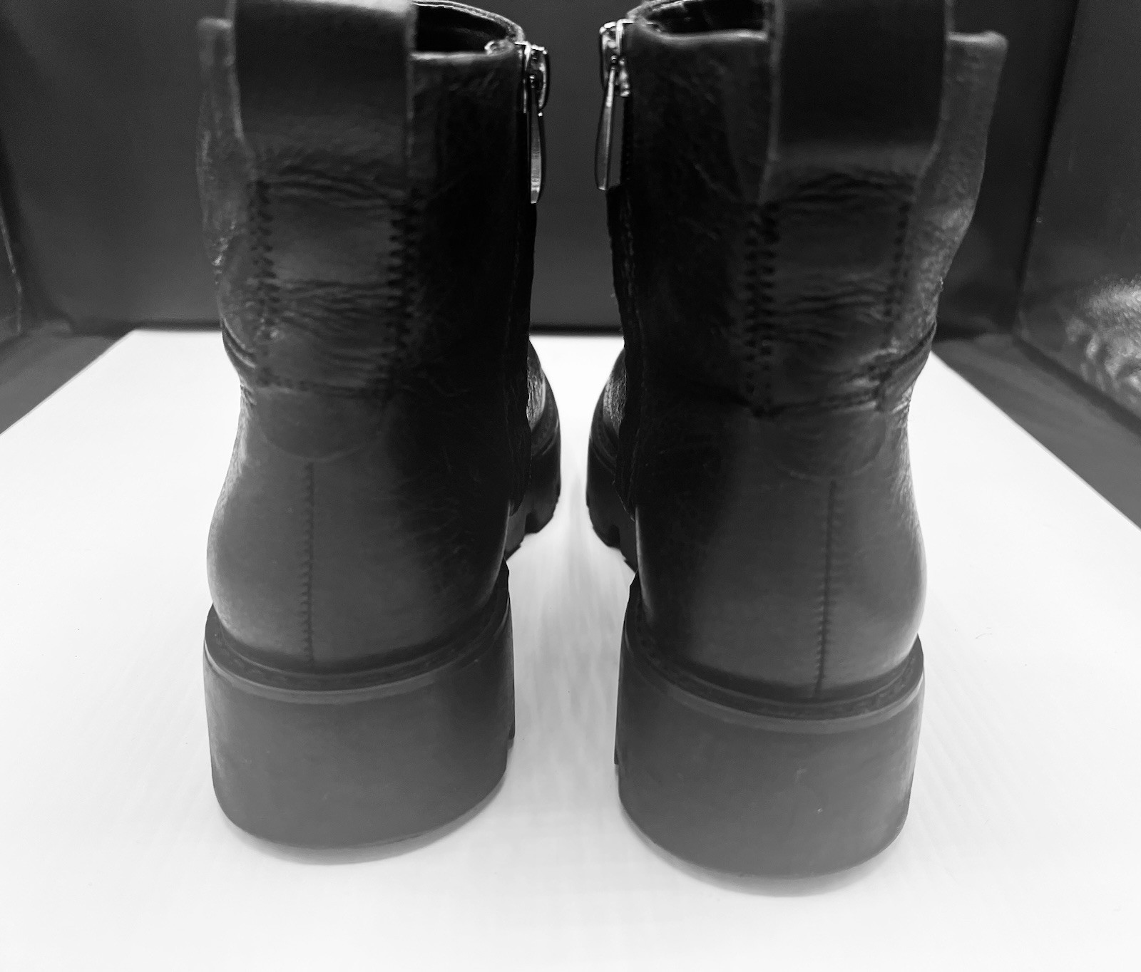 Franco Sarto Billie Black Leather Lug Sole Ankle Boots Women’s 7.5 Zip Comfort