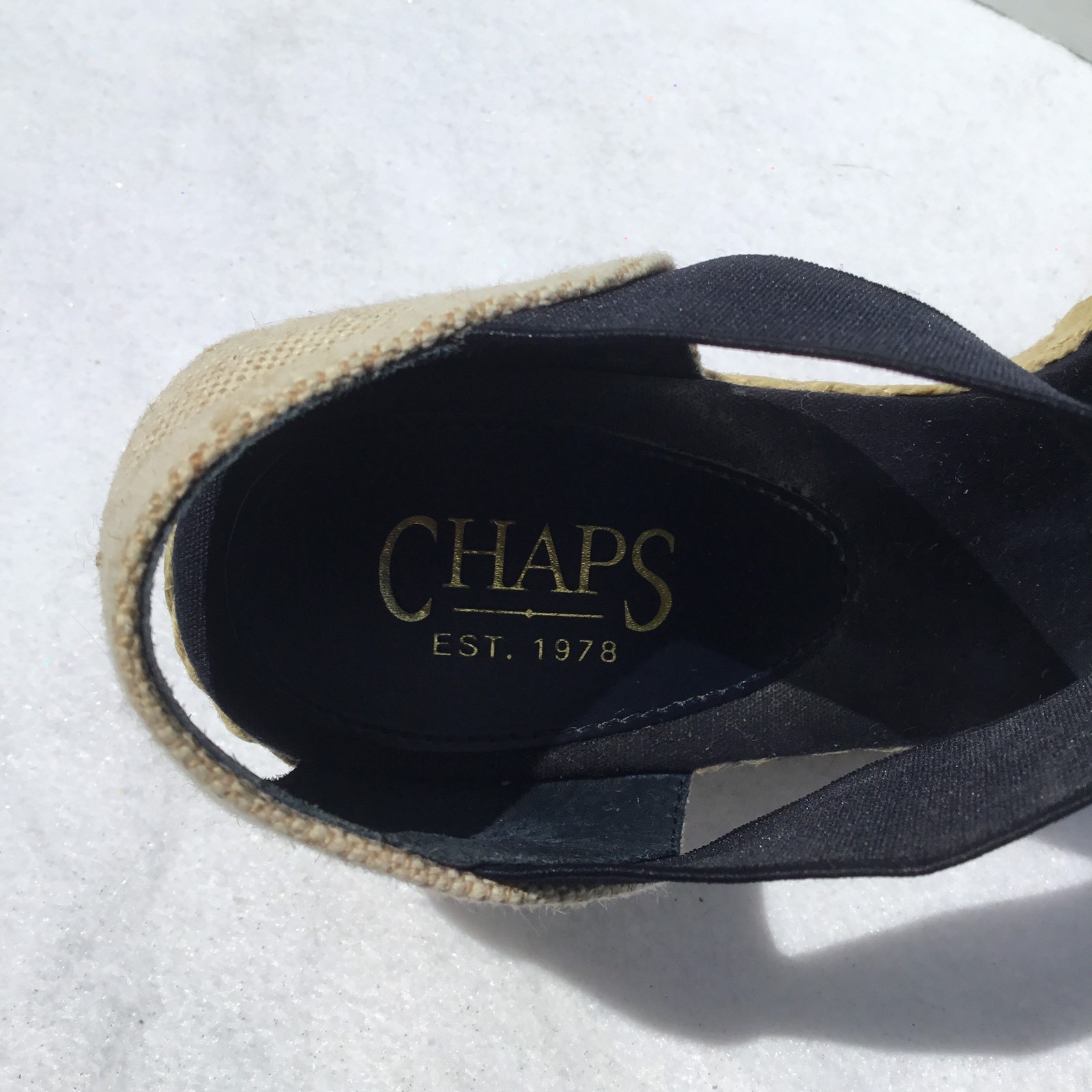 CHAPS Straw Wedge Womans Heel Ankle Strap No Size Measures 9.5″ Long 10″ Insole