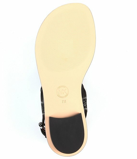 MICHAEL KORS MK PLATE ICONIC GLITTER LOGO T STRAP THONGS SANDALS SHOE HEAVEN