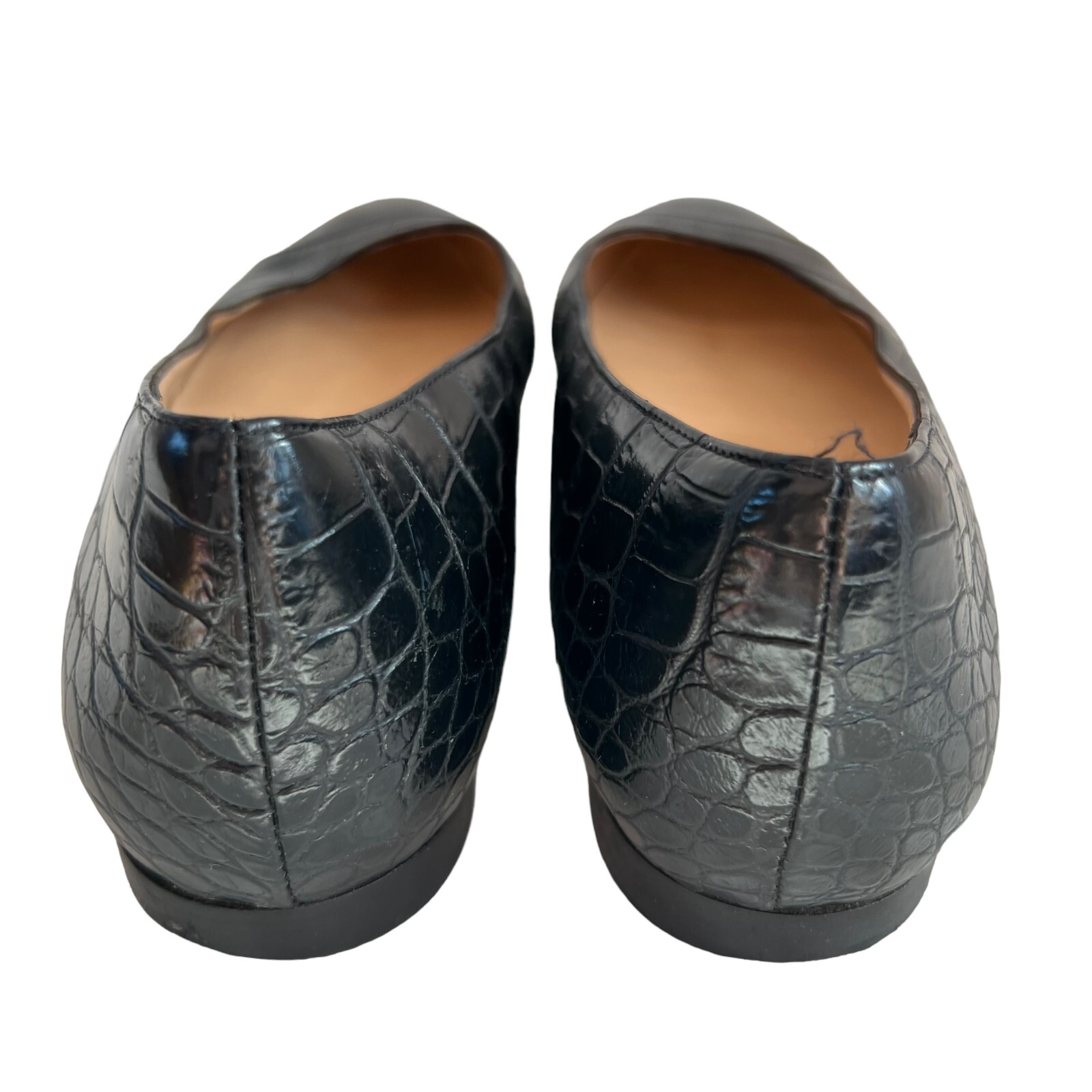 Russell & Bromley flats 39 8 black leather cap toe croc embossed slip on shoes
