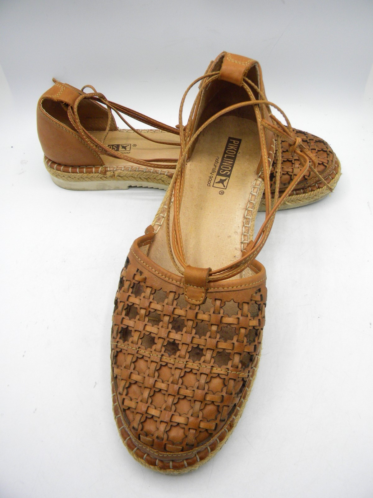 PIKOLINOS Cadamunt Brandy Leather Ankle Wrap Espadrille Size 40
