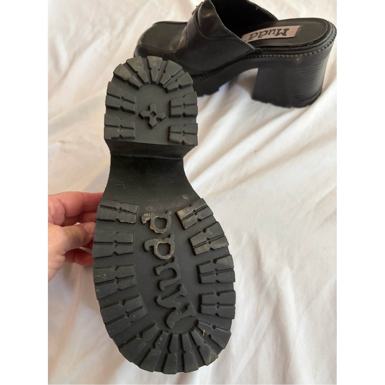 Mudd Black Chunky Platform Clogs Block Heel Silver Buckle Y2K Style Sizse 8.5