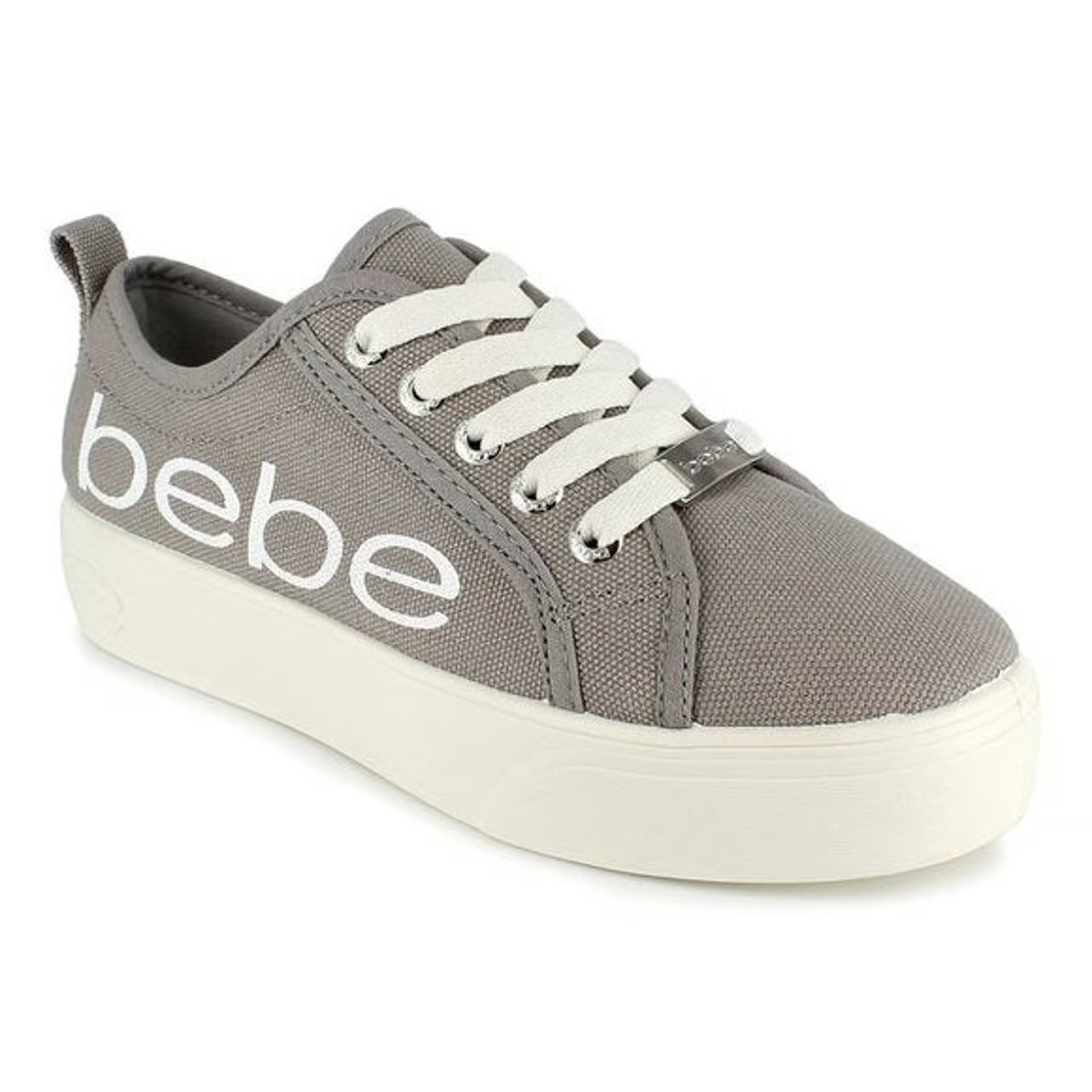 BEBE Women’s Light Gray Canvas White Logo Platform Sneakers Shoes 7 M NEW 🌸