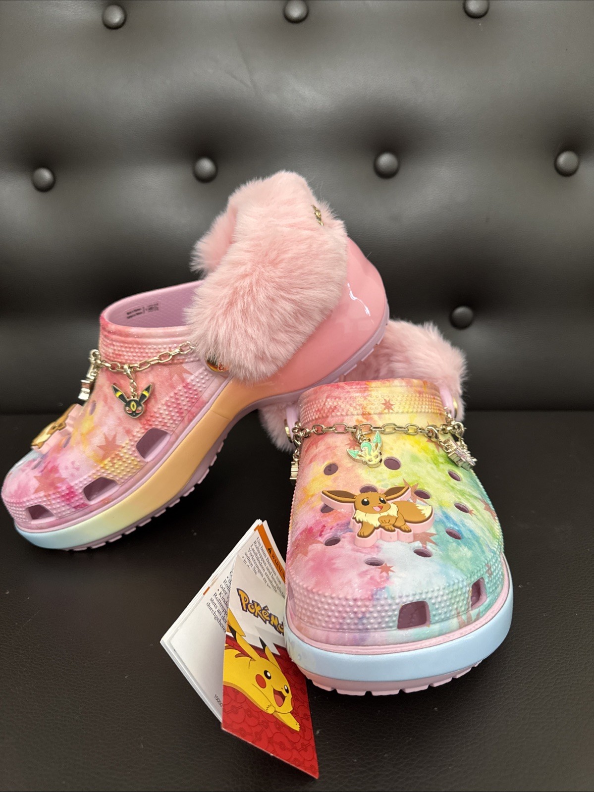 NEW Crocs Pokemon Eevee Classic Platform Clogs Womens Size 7 Pink Multi Fur