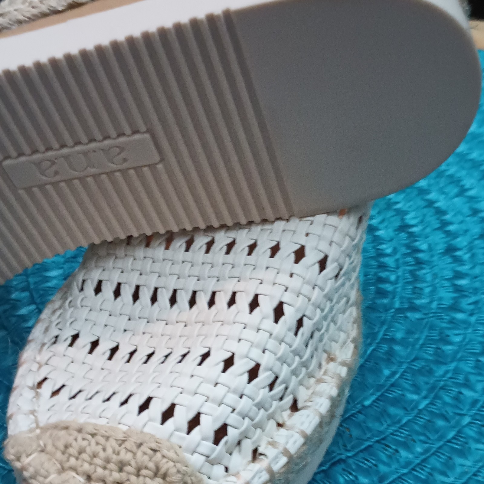 a.n.a Tan White Woven Espadrille Sandals Ankle Strap Buckle Women’s US 9.5 M