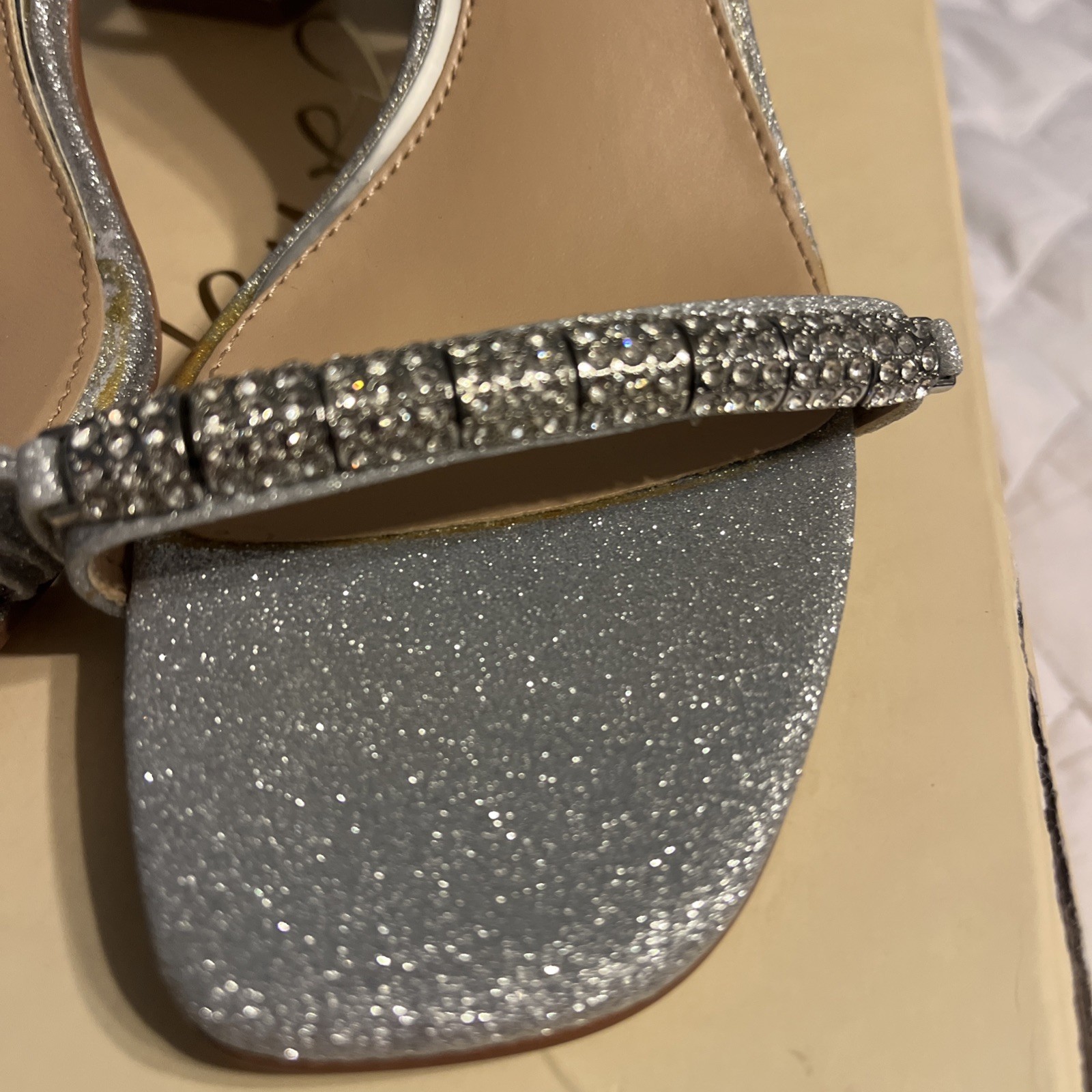 JEWEL BADGLEY MISCHKA Women’s Charlee Embellished Glitter Block Heel Sandals