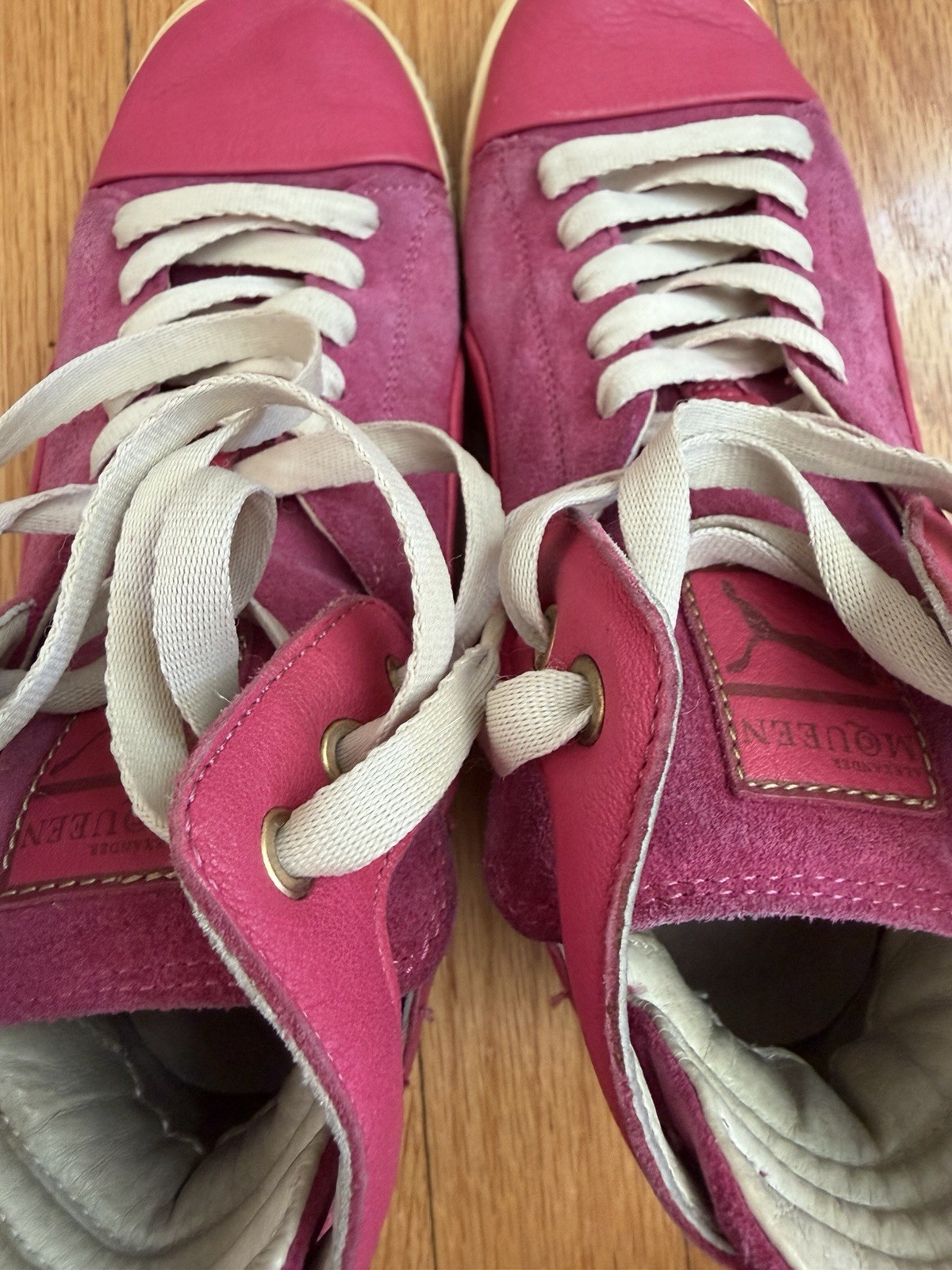 PUMA x Alexander McQueen Pink High Top Lace-Up Sneakers Leather, Rubber Sole