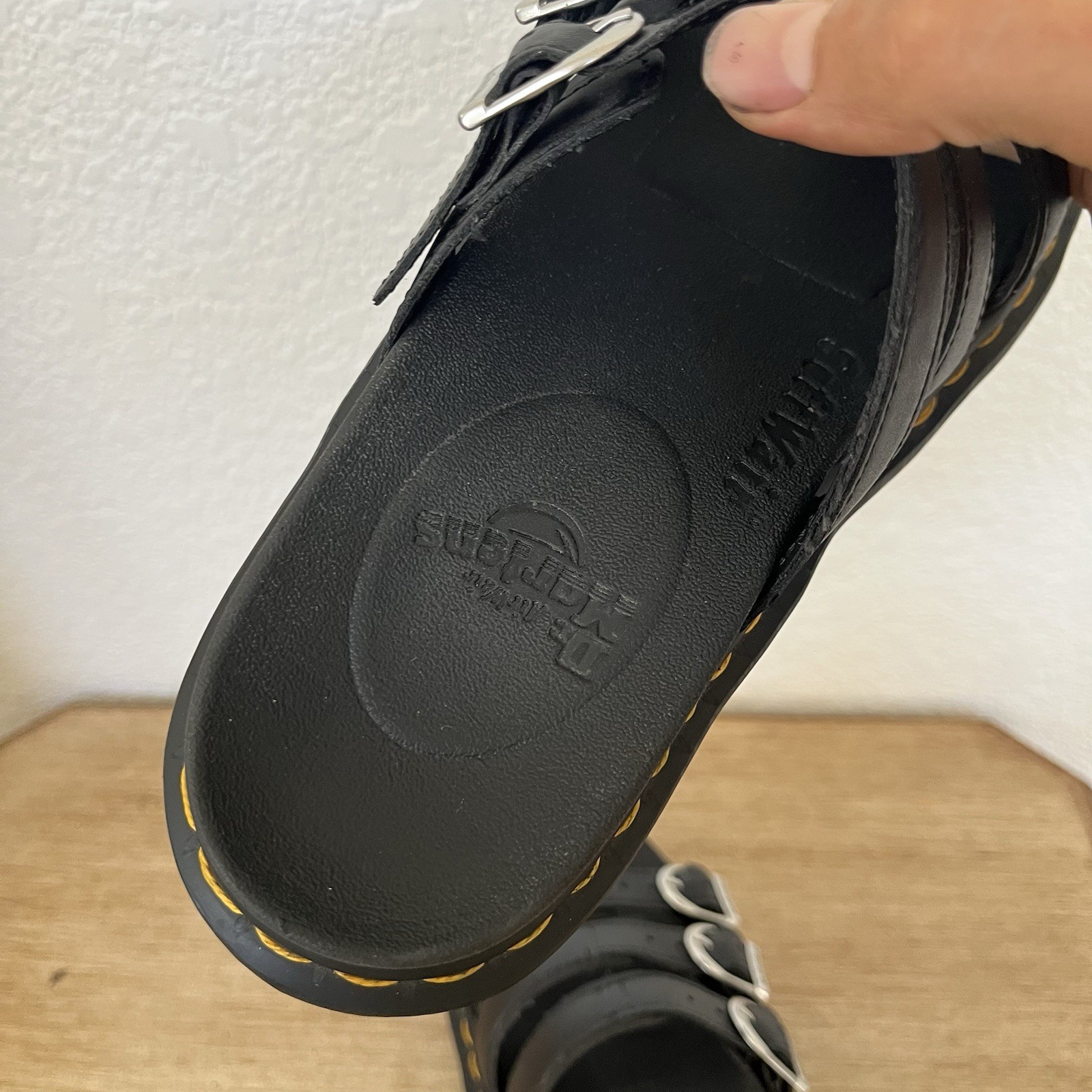 Dr. Martens Blaire Slide Sandals Black Leather Platform Buckle US 7 UK 5 Docs 38