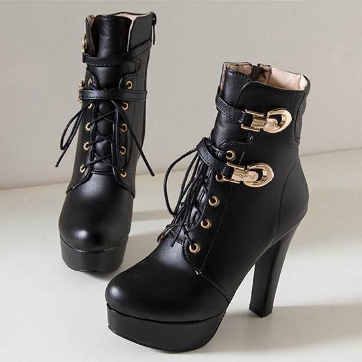 Womens Faux Leather Lace Up Zip Ankle Boots High Heel Formal Casual Knight Shoes