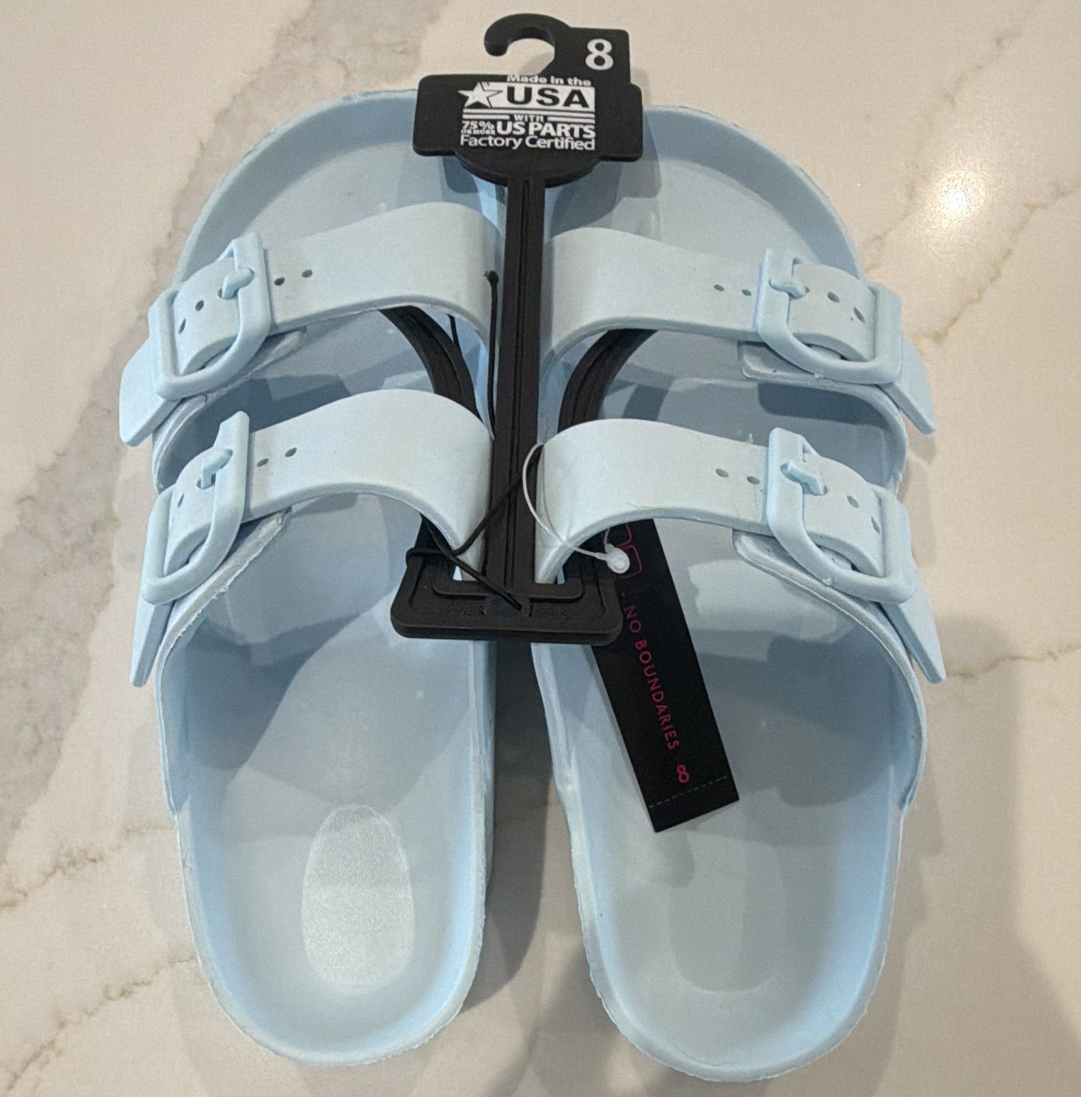 No Boundaries Unisex Women’s US 8 Blue Synthetic Double Buckle Slide Sandal