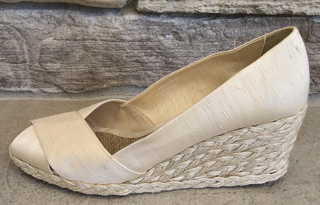 Lauren Ralph Lauren Womens 9 Cecilia Peep-Toe Espadrille Wedge Sandals Cream Tan