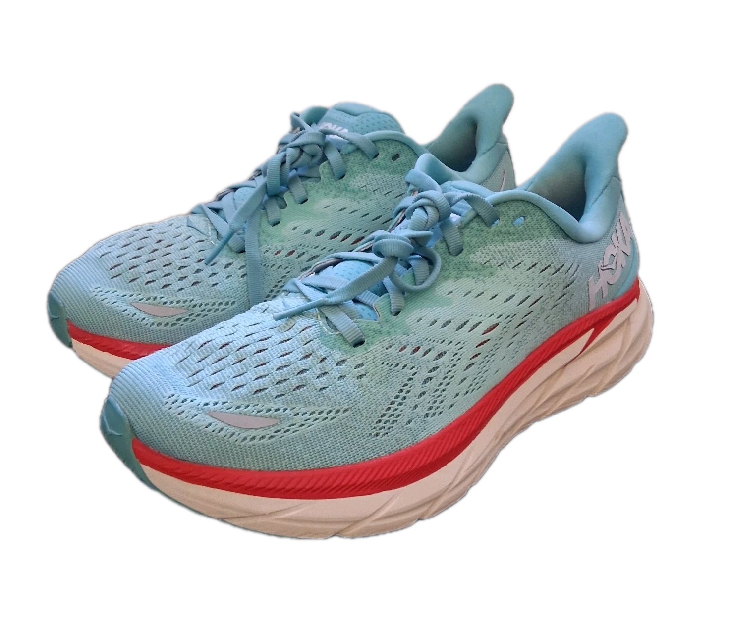 Hoka One One Clifton 8 Blue Red Women’s Size 7.5 B Running Shoes
