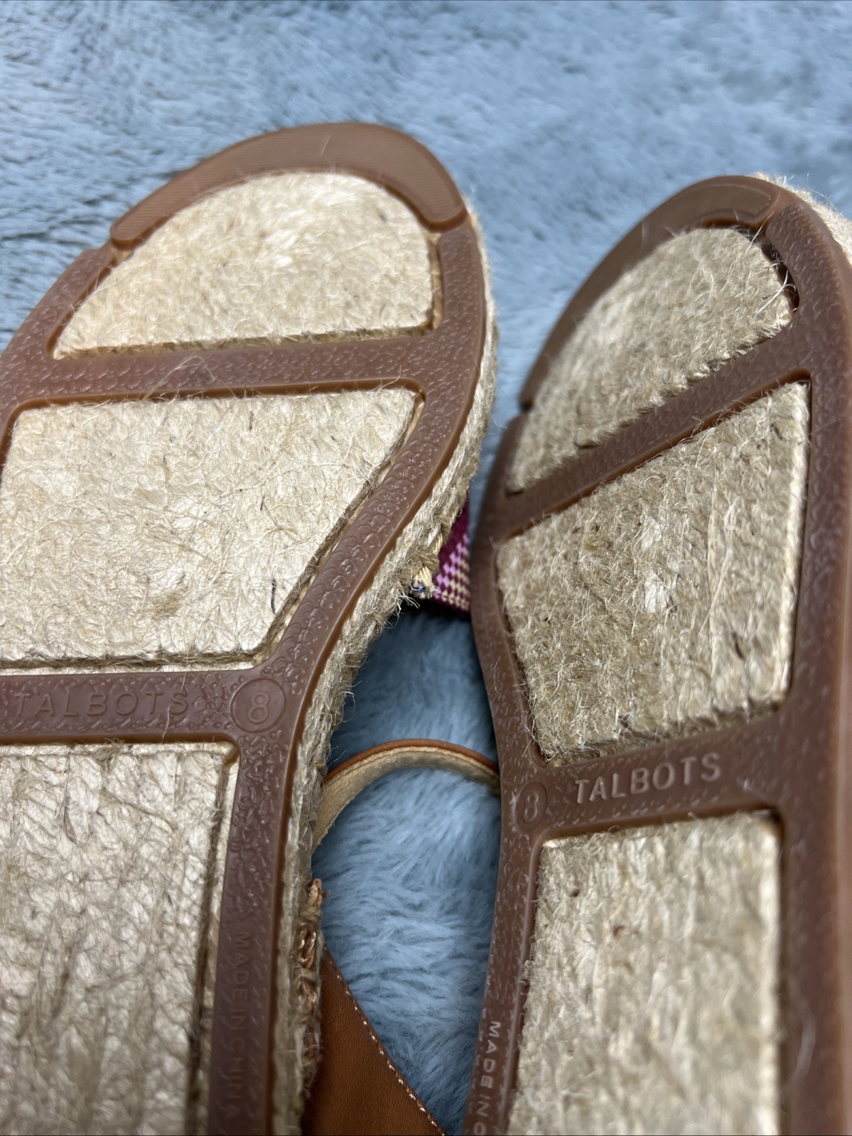 TALBOTS Espadrilles IZZY D’ORSAY Closed Toe Ankle Strap Woven Madras Flats S 8
