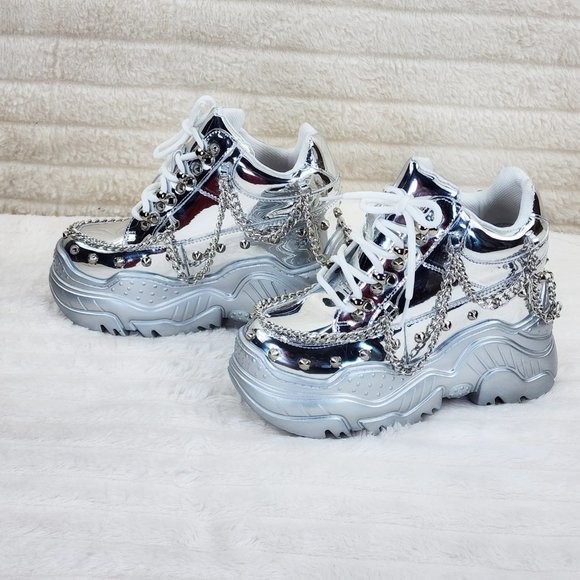 Space Candy Silver Platform Chain Sneaker Hidden Wedge Streetwear Kicks