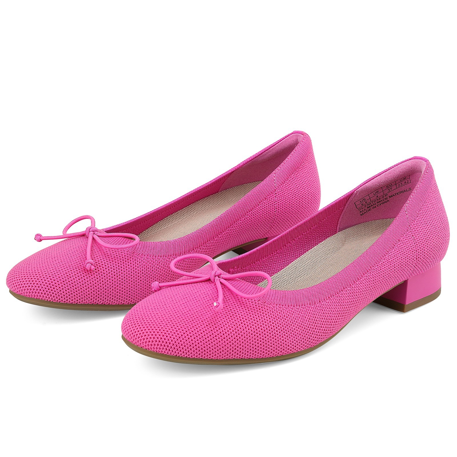 Women Chunky Pumps Low Block Heels Bow Knit Comfortable Office Dress Shoes