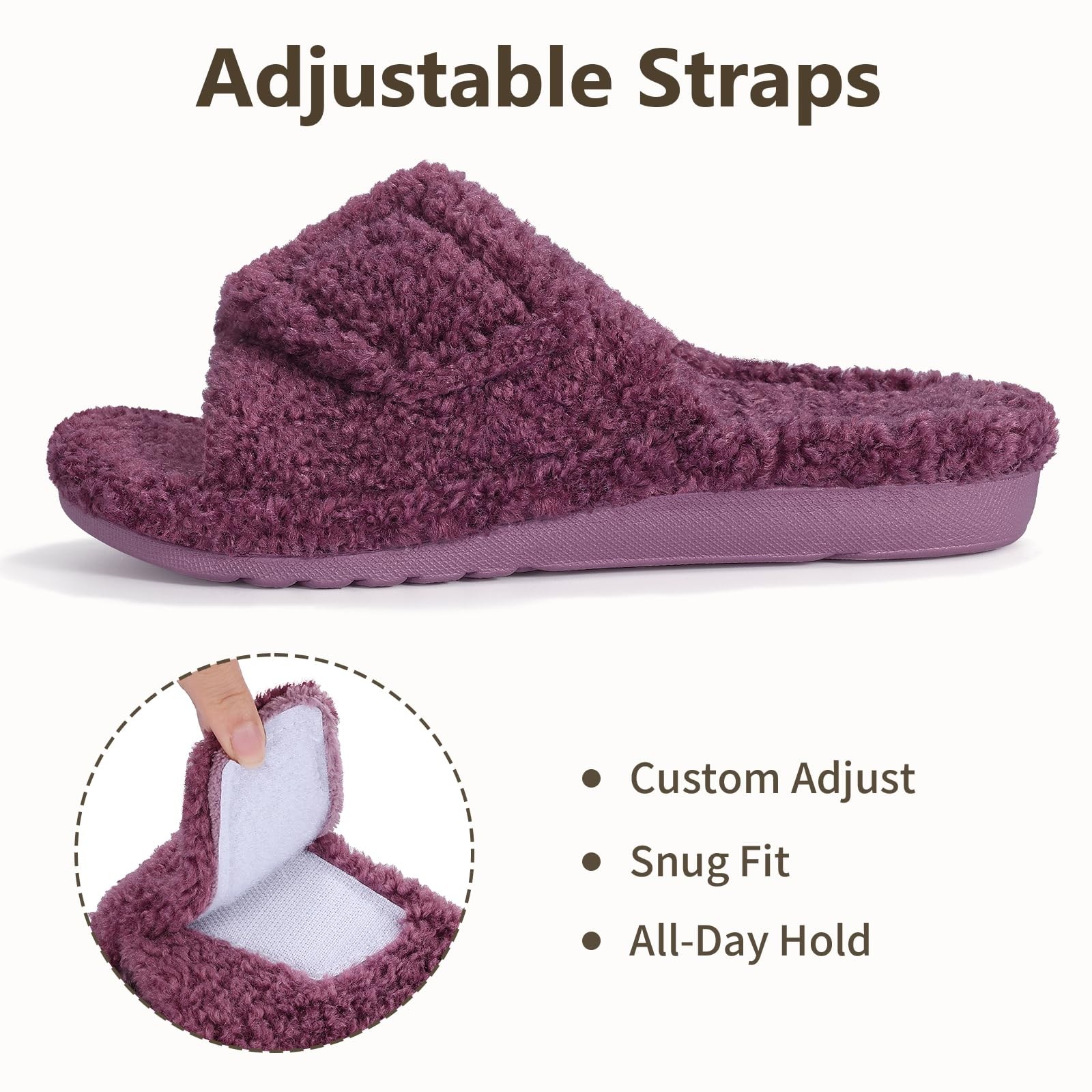 Litfun Womens Fuzzy Arch Support Slippers 5.5-6 Women/4-4.5 Men, Purple Nubby