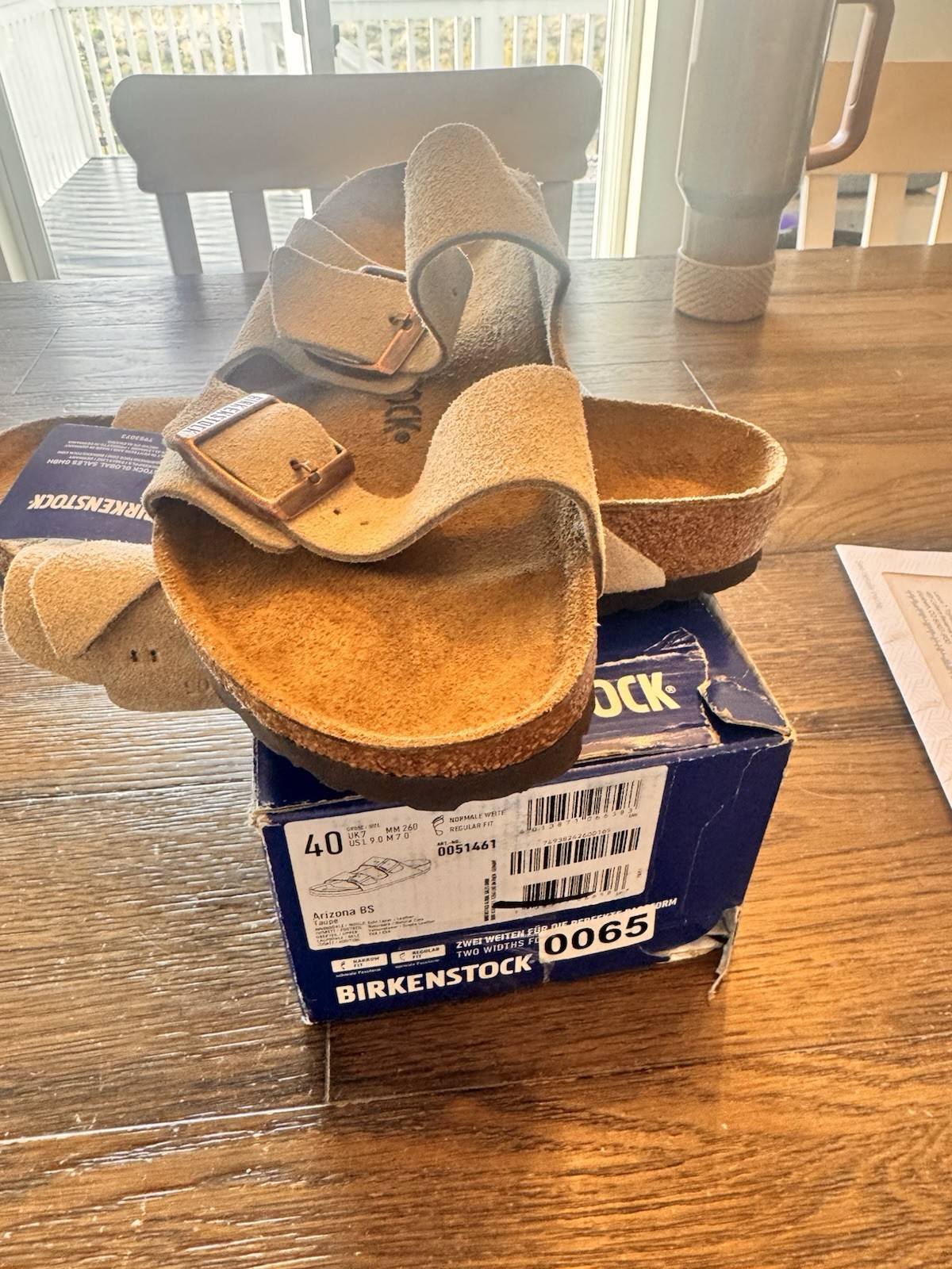 Birkenstock Arizona BS Beige Suede Slide Sandals EU 40 US 9 Regular Buckle