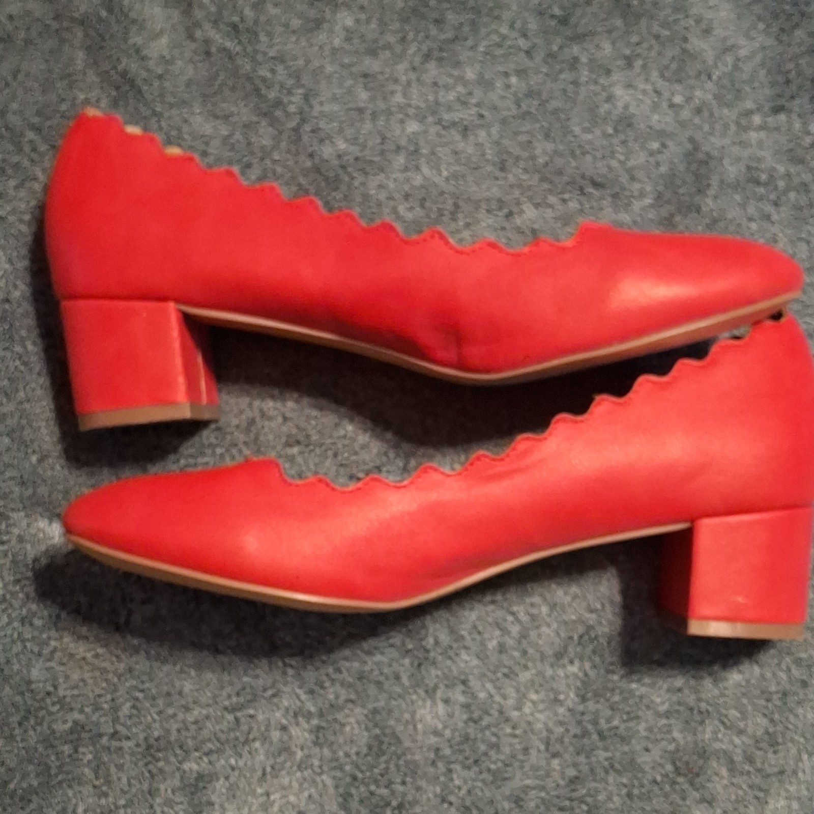 Journee Collection Red Scalloped Block Heel Pumps Round Toe Slip-On 9 Standard
