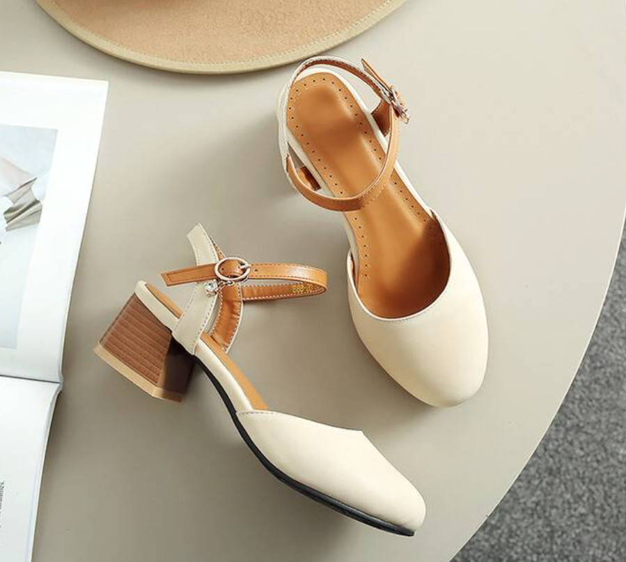 Women’s Round Toe Mary Janes Sandals Slingbacks Block Heels Buckle Strap Shoes