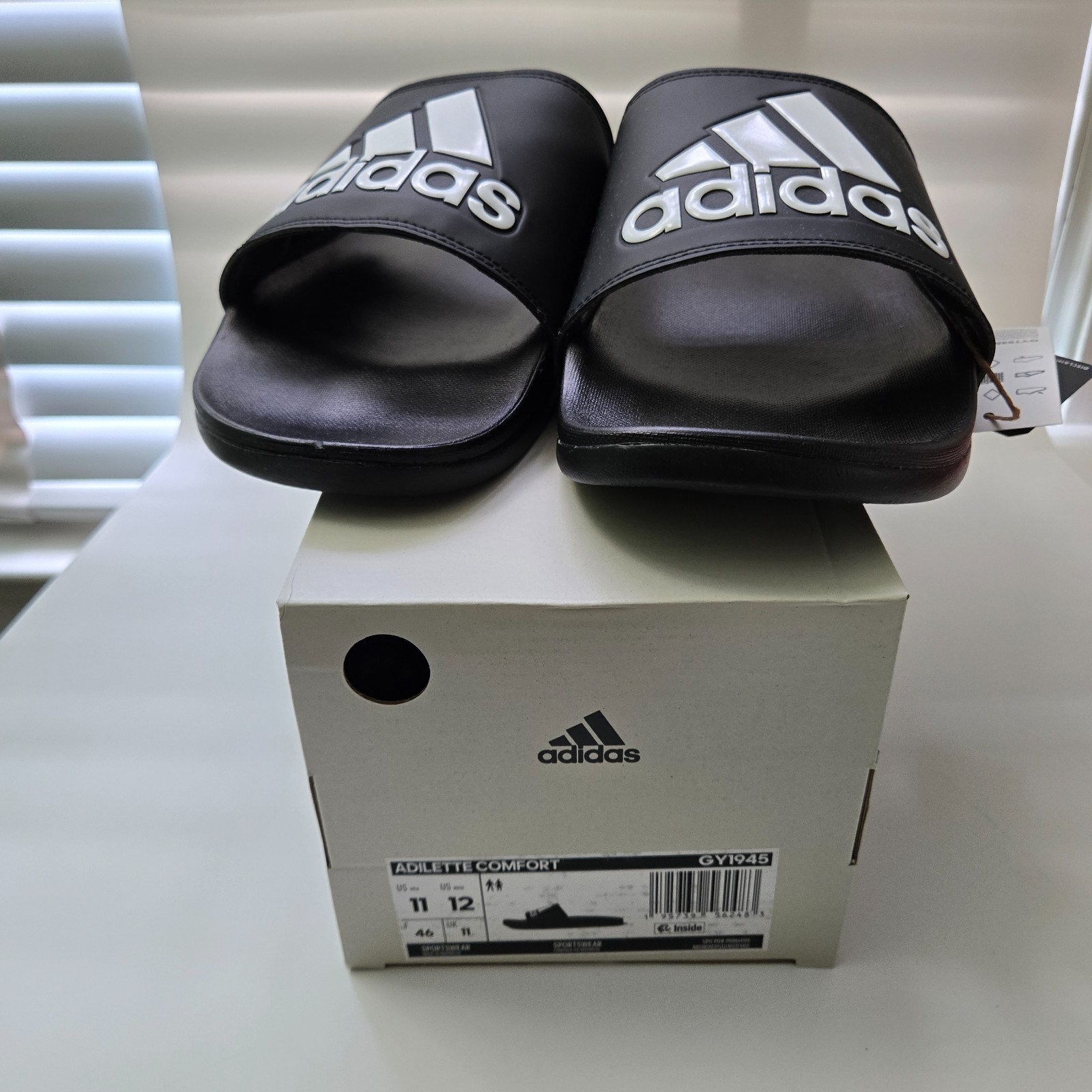 Adidas Adilette Comfort Slide GY1945 M11 W12 Black White New With Box Sandals