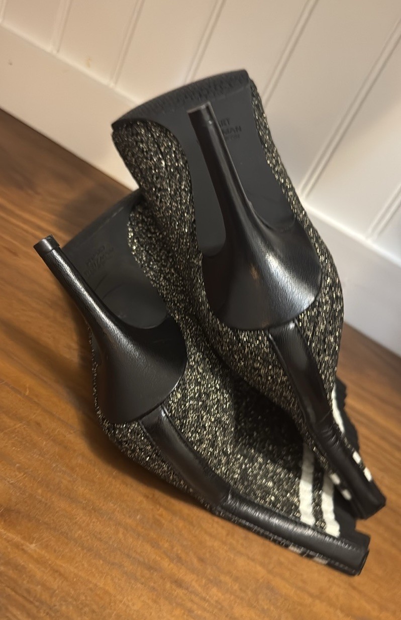 New Stuart Weitzman Sock Boots Waverly Ankle Black Gold Stretch Sz 8