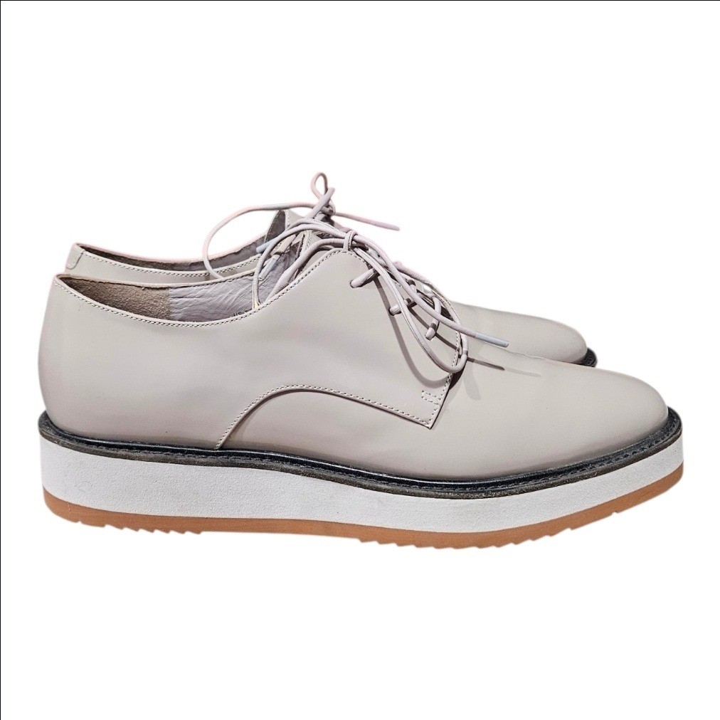 Vince Patent Leather Platform Oxfords Grey Dressy Shoes 7.5 M Classy Preppy New