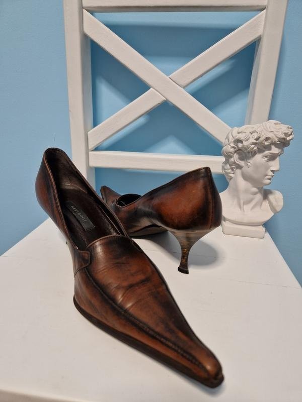 Women Navyboot Heels Brown Leather 37 #B9OI