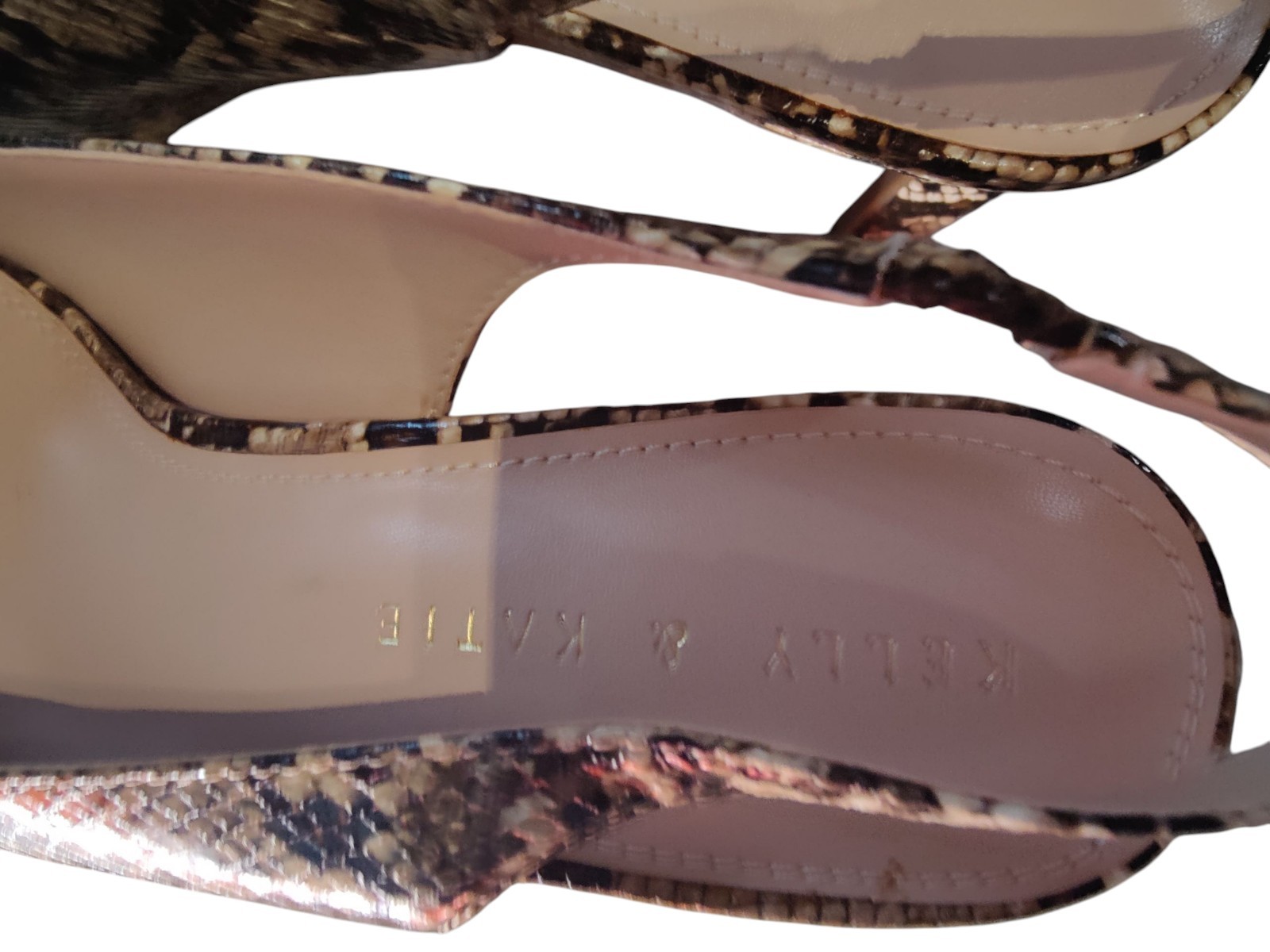 Kelly & Katie Open-Peep-Toe Brown Snakeskin Strappy 3.25″ Heels 9.5M
