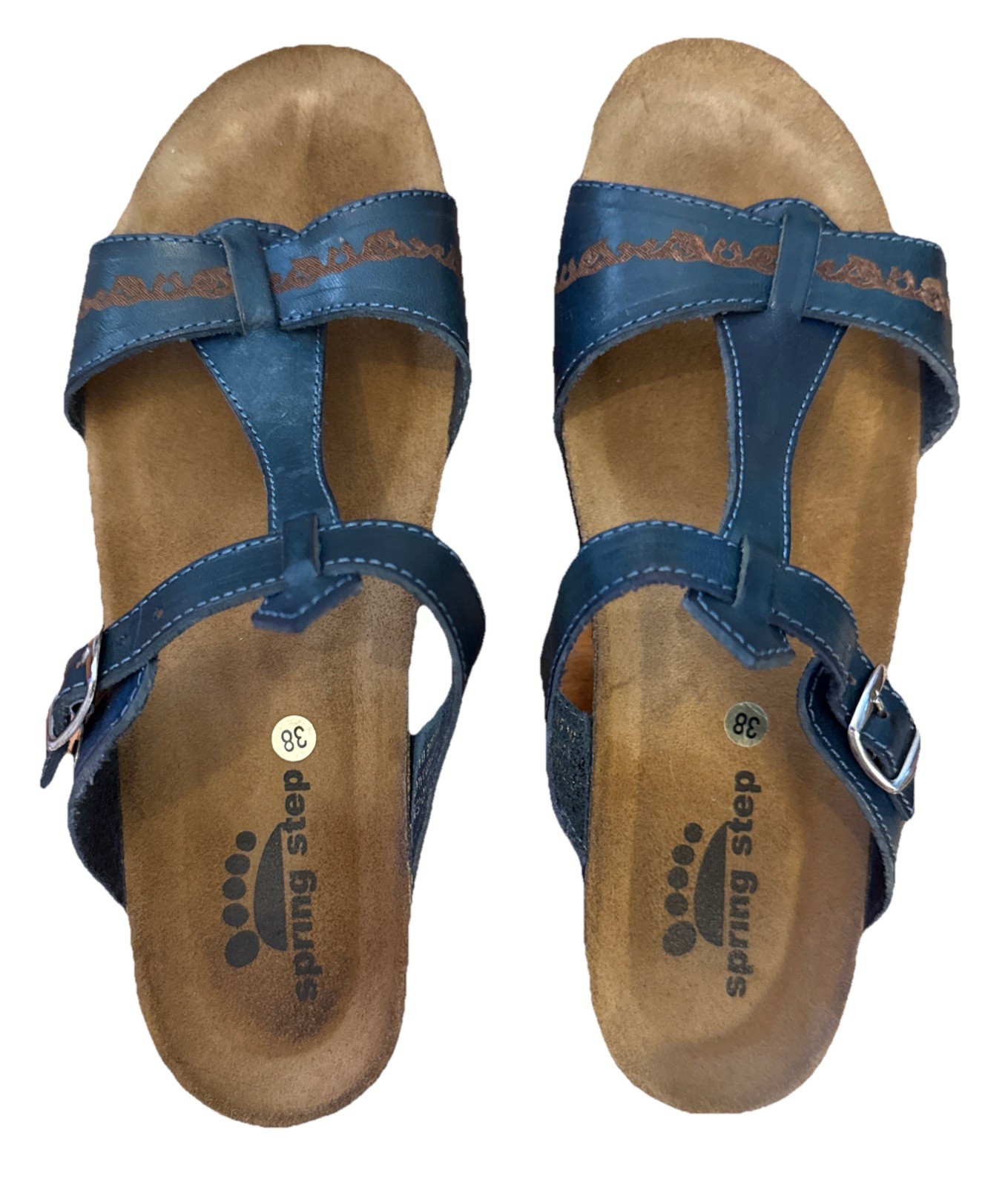 Spring Step Strappy Sandals Shoes Slip-On Women Sz 38 EU 7.5 US Blue Leather