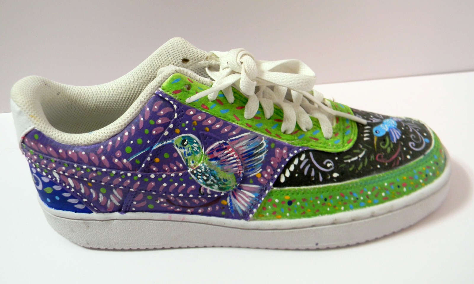 Nike Court Vision DH3158-100 Hand Painted Hummingbird Painted Sneakers SZ 8.5