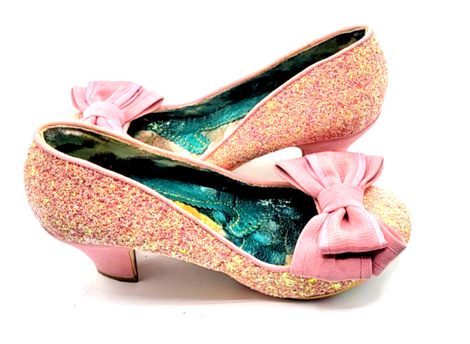 IRREGULAR CHOICE Ban Joe Women’s 39 Pink Bow Giltter Mid Heel Prom Formal Shoes