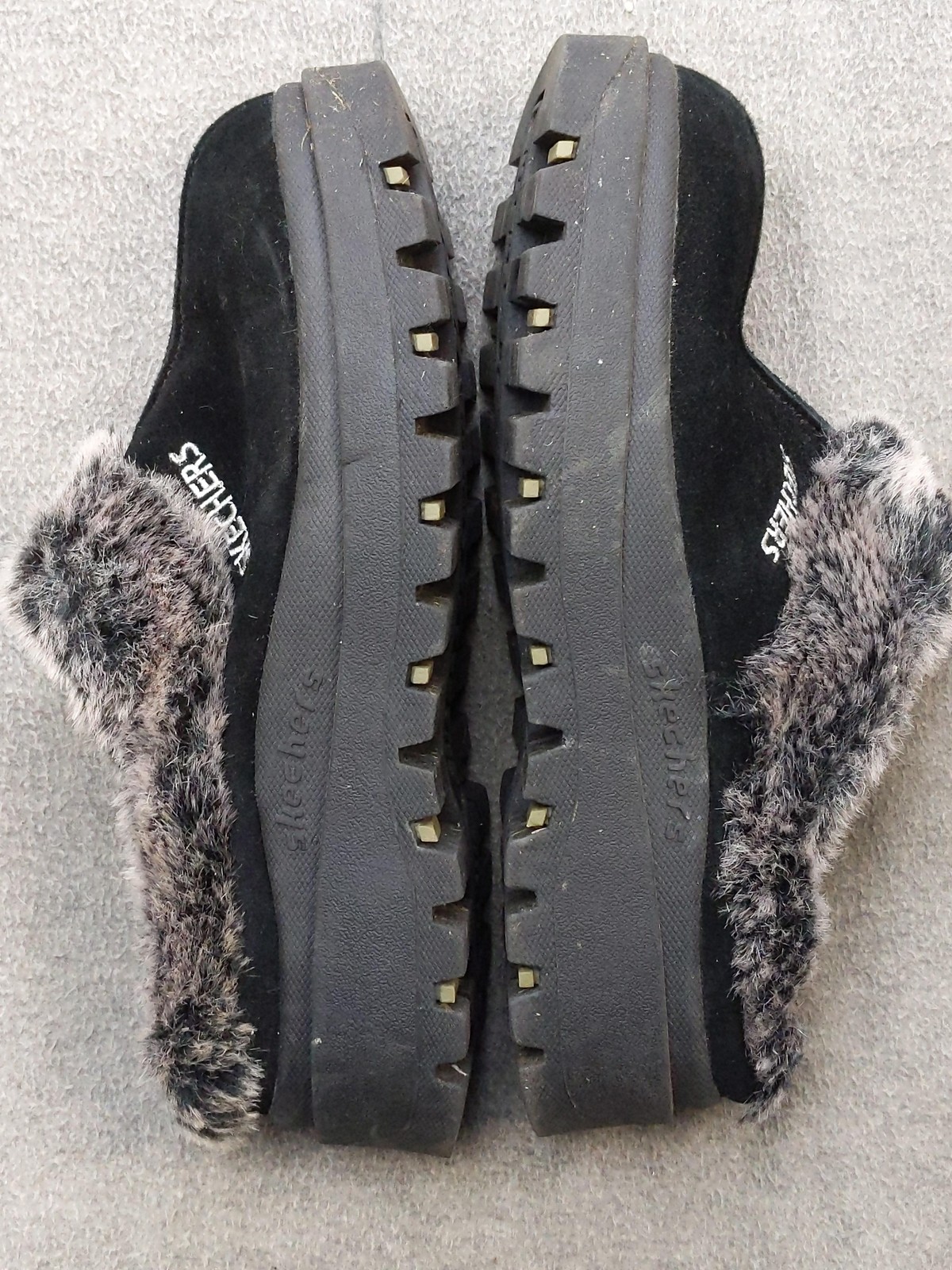 Skechers Asana Clog Shoes Womens 7.5 Black Suede Faux Fur Slippers 45708