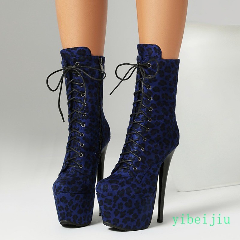 Womens Super High Heel Ankle Boots Leopard Platform Performance Shoes Nightclub