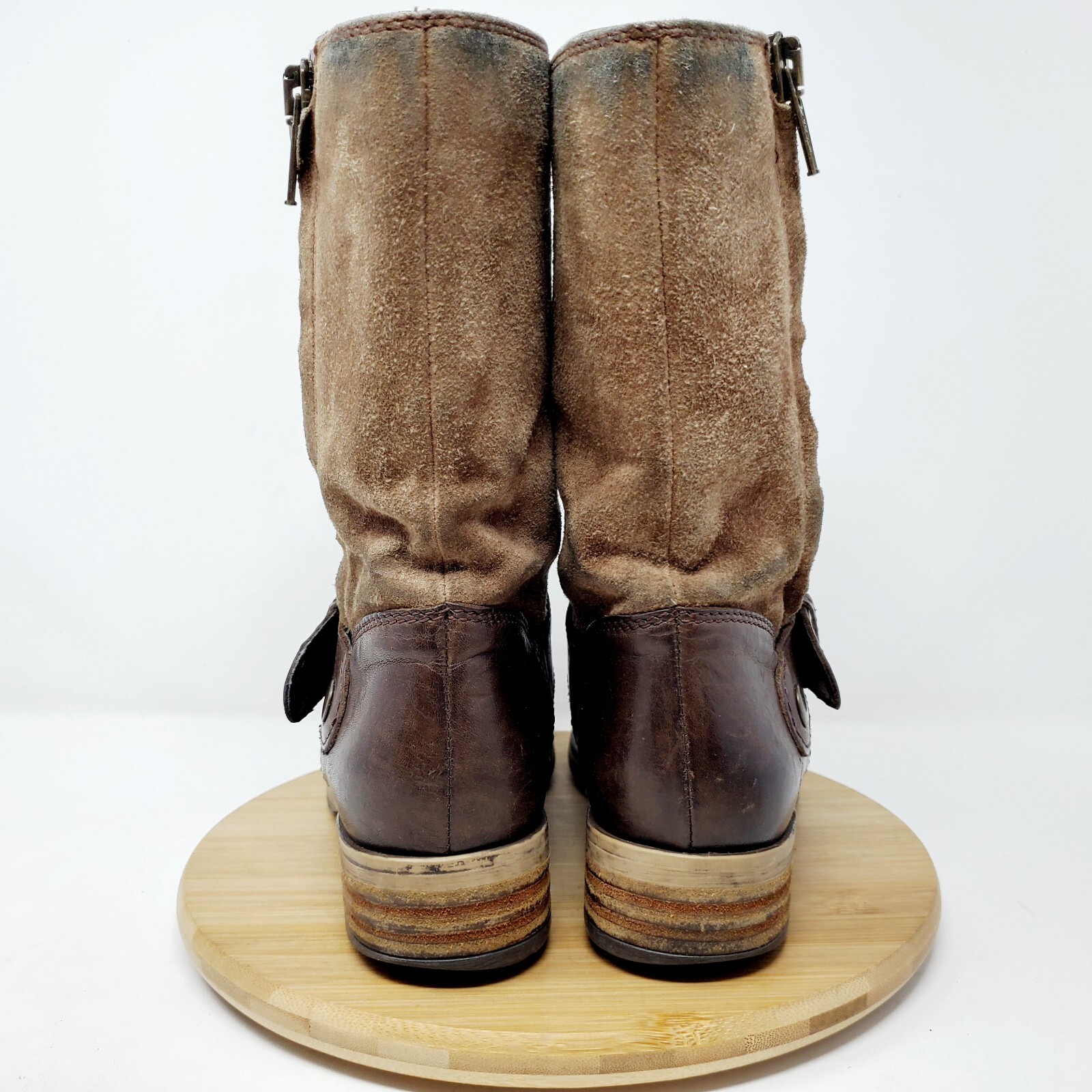 Clarks Majorca Isle Boots Womens 5.5 Brown Belted Buckle Moto Pull On Zip Shoes