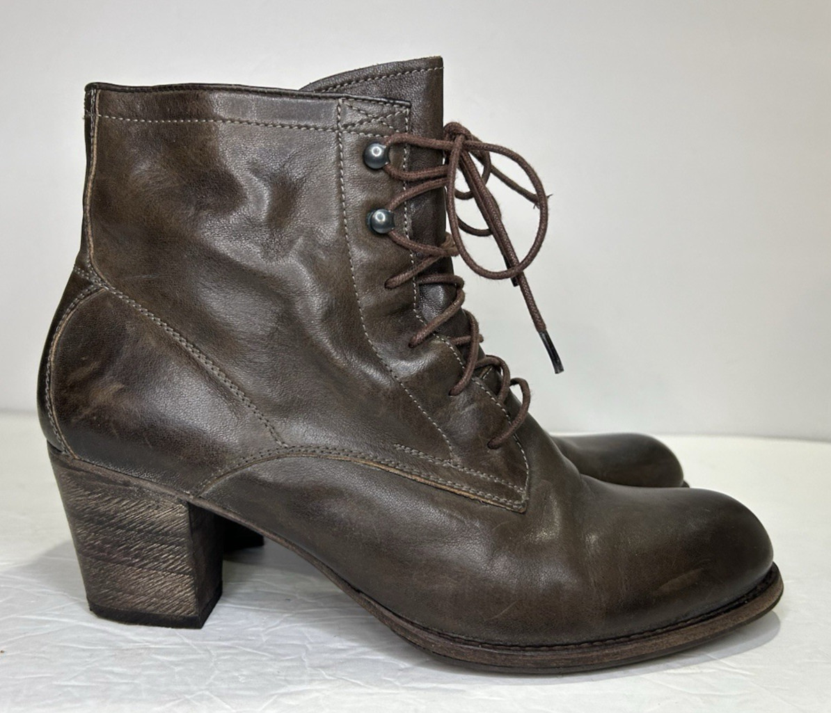 N.D.C. Made by Hand Ankle Boots Women 40 9.5 Brown Leather Lace-Up Heeled Spain