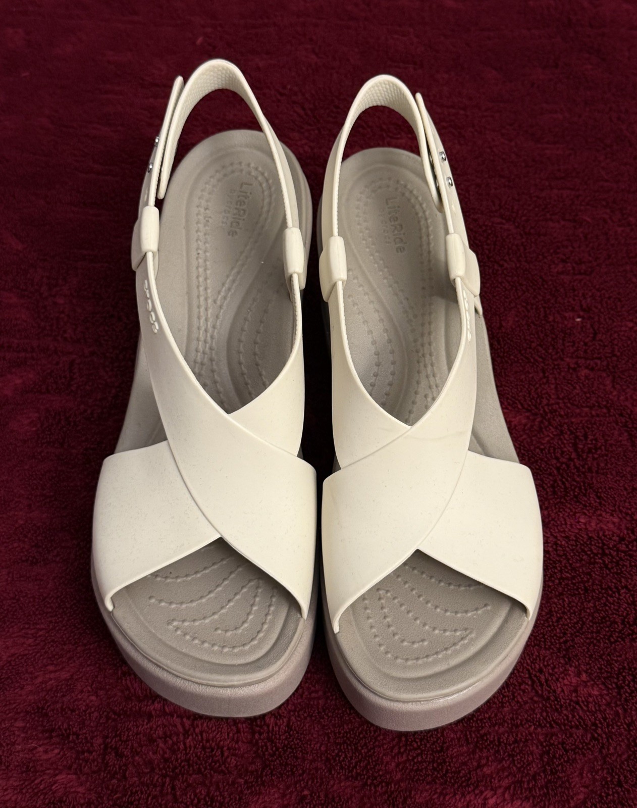 Crocs EXCELLENT Brooklyn High Wedge Sandals LiteRide Cream Size 7 Women