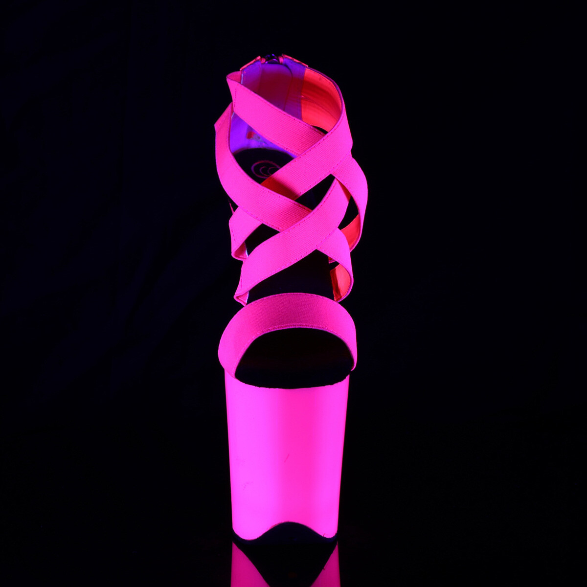 PLEASER FLAMINGO-869UV 8 Heel Neon Pink Elastic UV Reactive Platform Women Shoes