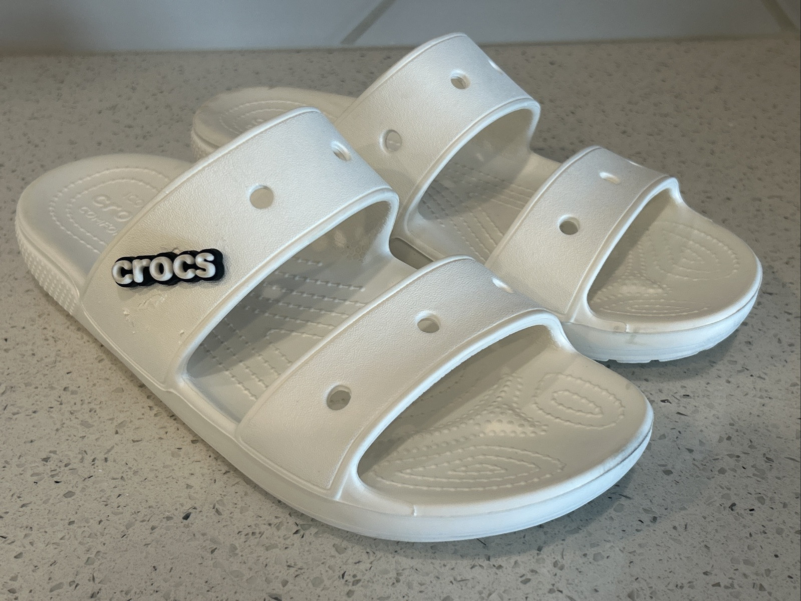 Crocs Classic Two Band Womens White Slip on Slides Sandals 206761 M 8 W 10