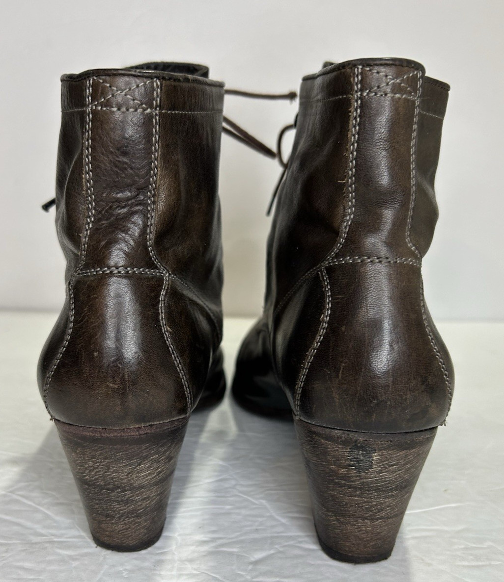 N.D.C. Made by Hand Ankle Boots Women 40 9.5 Brown Leather Lace-Up Heeled Spain