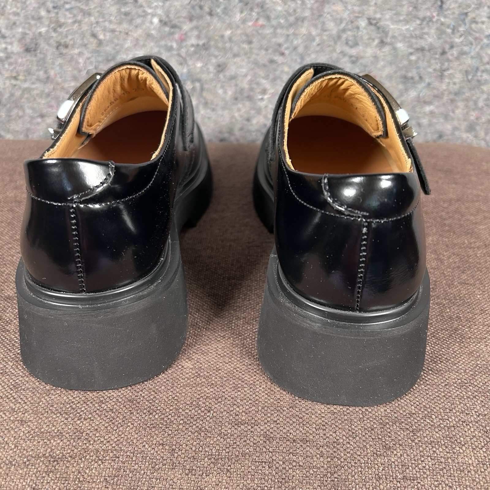 Beau Today Women’s Calfskin Business Casual Buckle Loafer Black Chunky 7-7.5