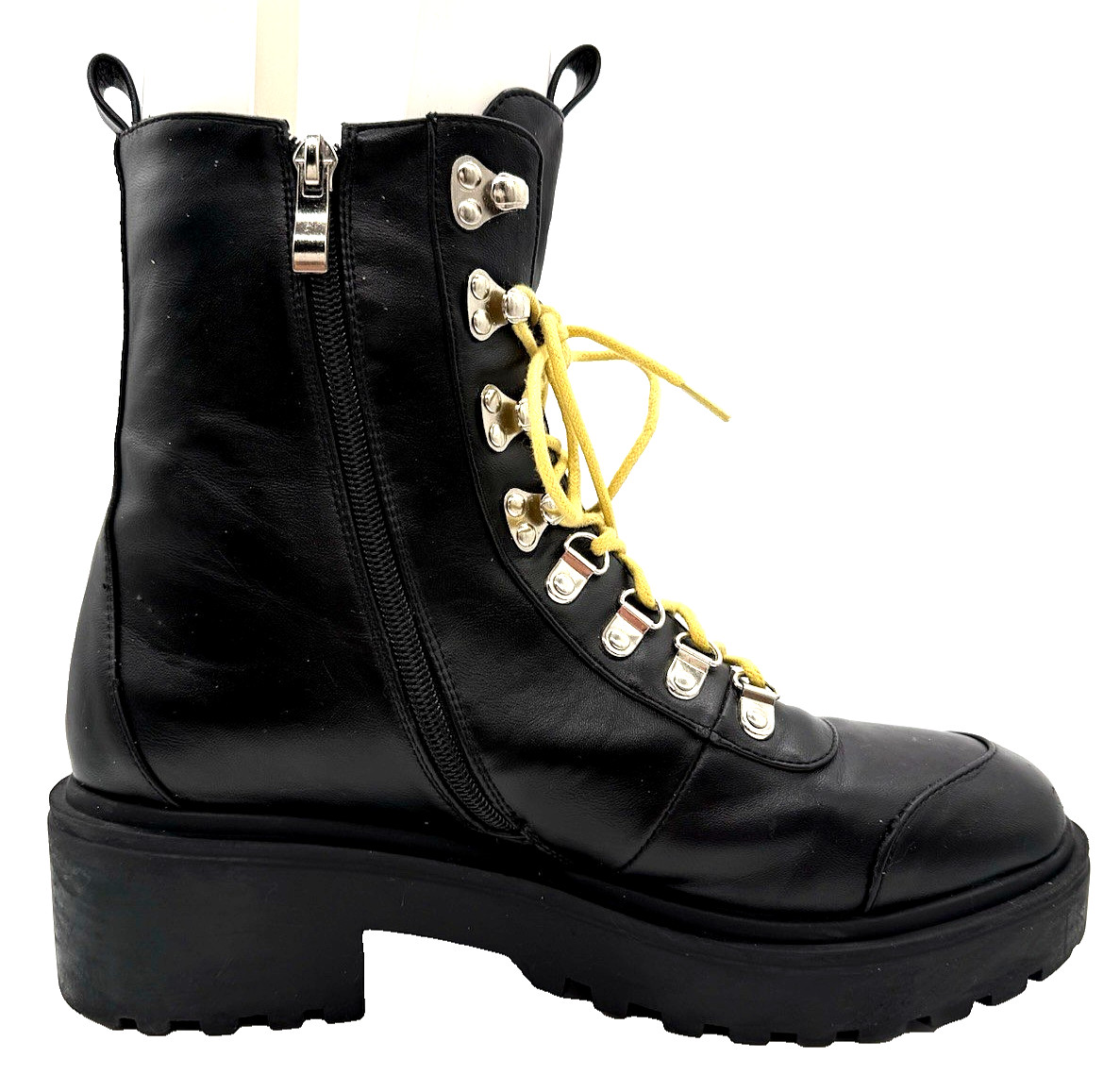 EGO Block Sole Combat Biker Gothic Boots Black Women US 12 Faux Leather