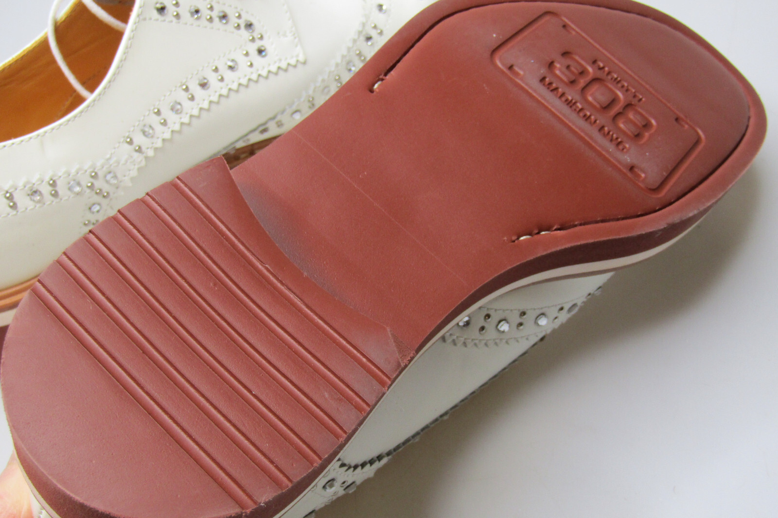 Womens Paciotti 308 Madison White Rhinestones Leather Oxford Wingtip Shoes Sz 35